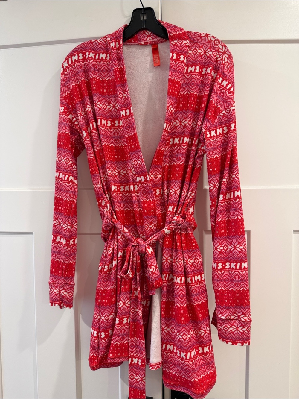 SKIMS Logo Plush Pointelle Robe, Retails for $98, Holiday Fair Isle, Size Medium